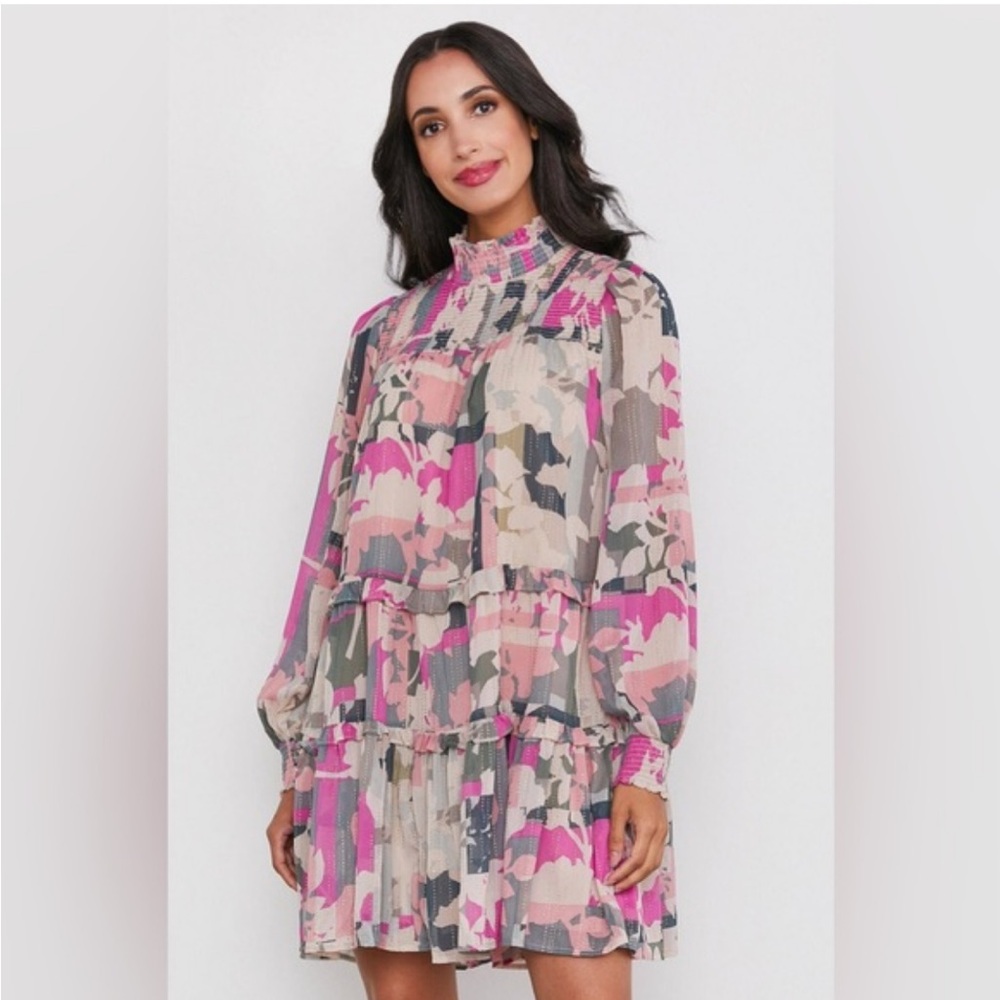 Fate abstract print tiered chiffon swing dress
